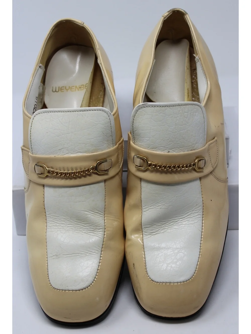 Vintage Weyenburg Men's Two Tone White & Cream Loafers Leather Shoes Size 8.5 D